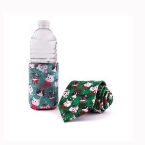 Christmas cat Noel holiday tie & drink holder set nwt